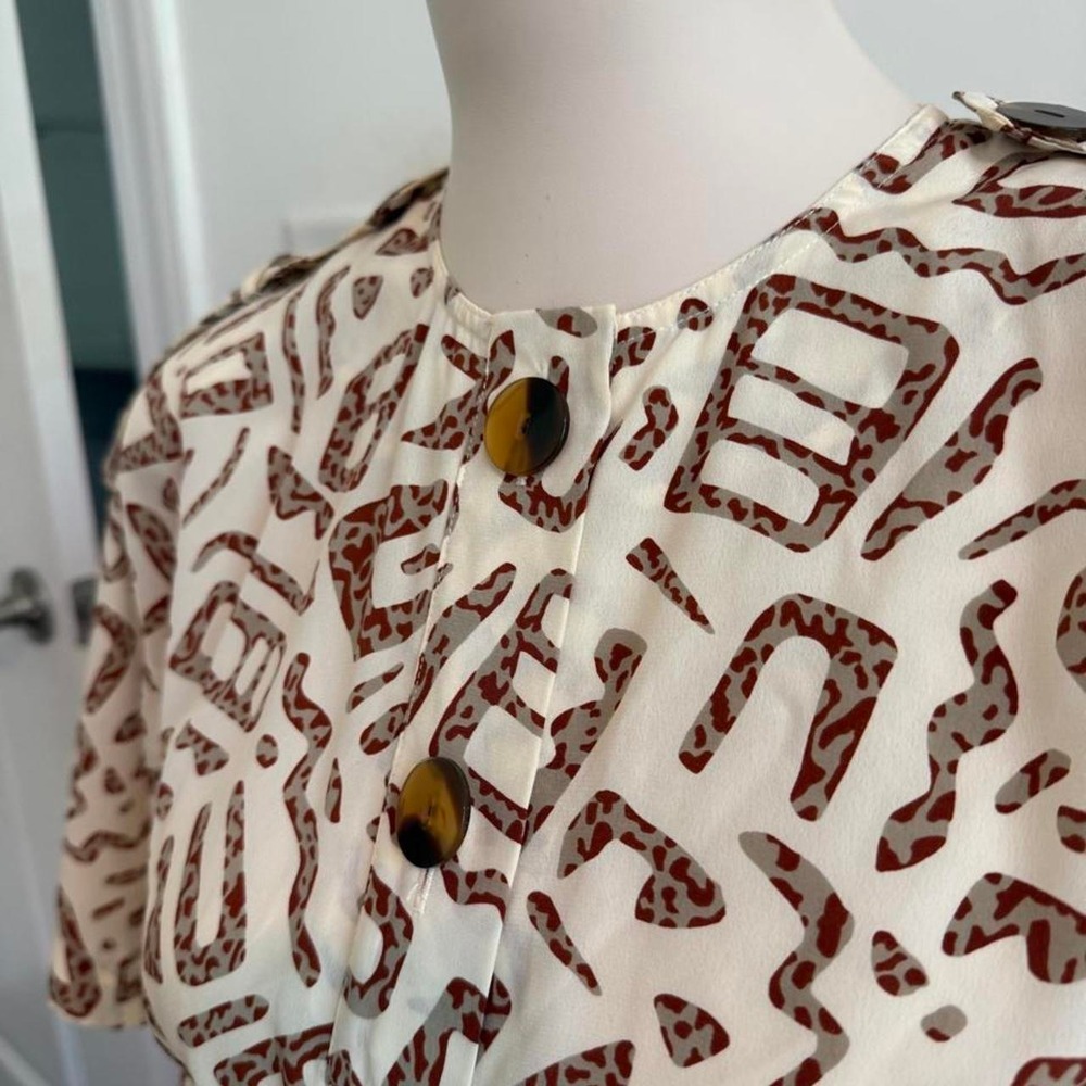 Vintage Liz Claiborne Cream & Brown Abstract Print Dress | Size Petite 10 - Picture 5 of 7